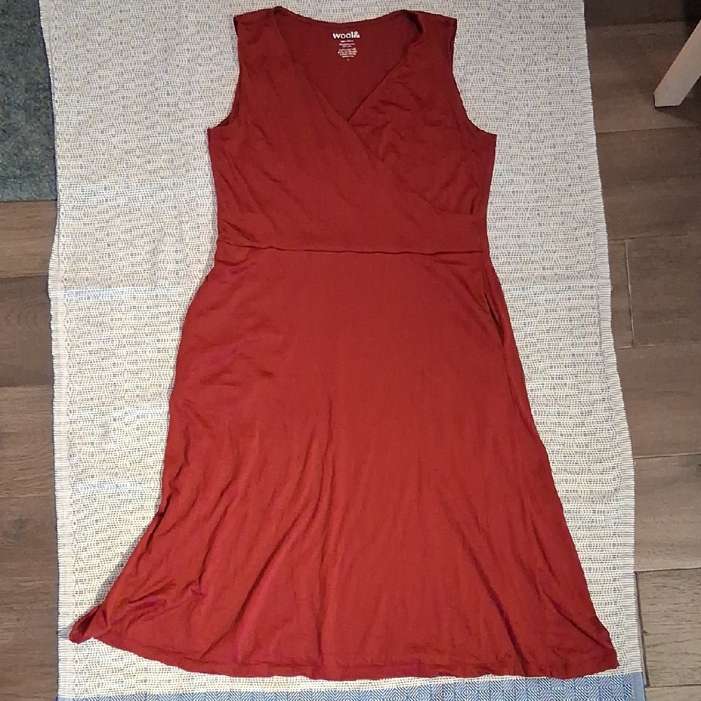 Wool& Isabelle Wrap Dress Midi Merino Wool Size Large Beetroot Pink